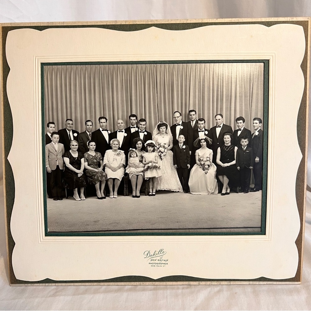 Vintage Italian Wedding Party Photo Cardboard Fold Open Frame 1950s Black White